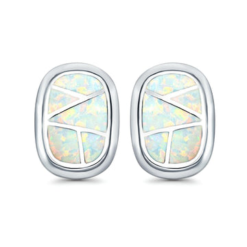 Stud Earrings Lab Created White Opal 925 Sterling Silver (18mm)